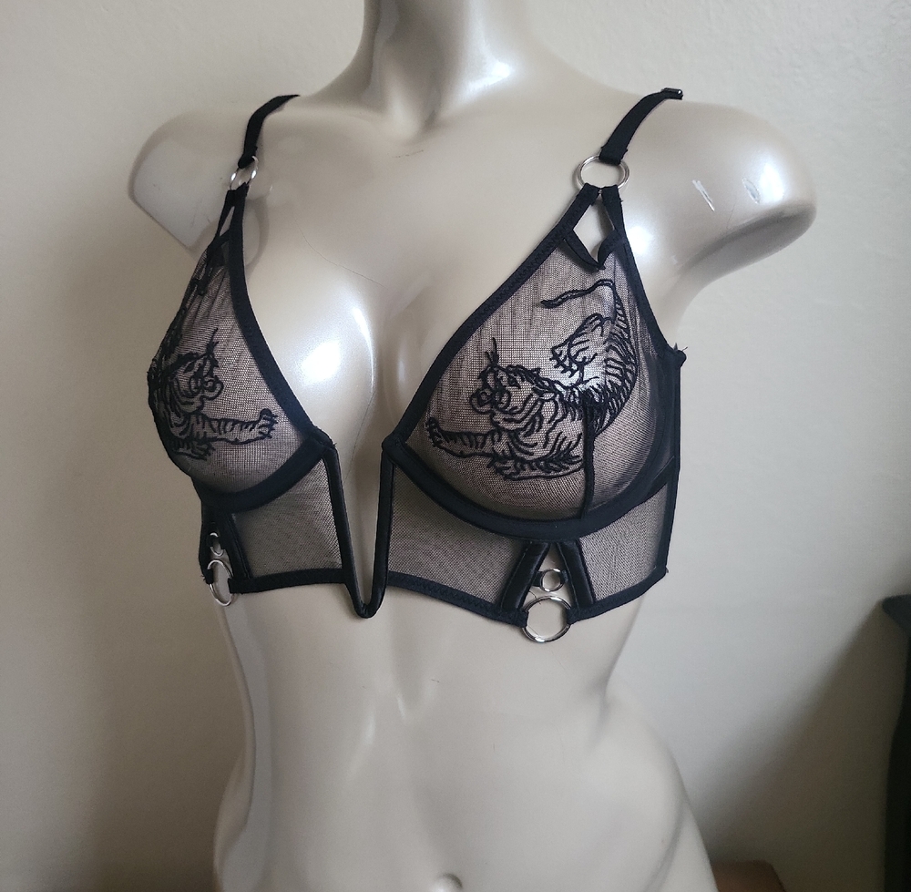 Thistle And Spire Black Sheer Tiger Embroidered Bra Lot 100 Nwot